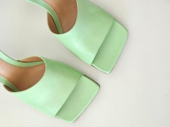 Iconic Bottega Veneta Stretch Mules Pistachio Green Leather Square Toe 90 U10 40