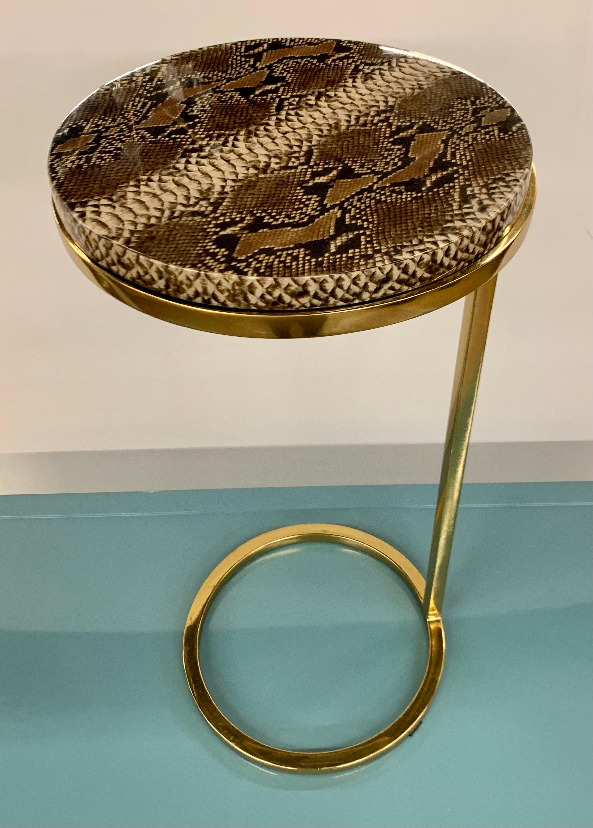 Mid-Century Modern Iconic Brass and Snakeskin Style Cigarette Table