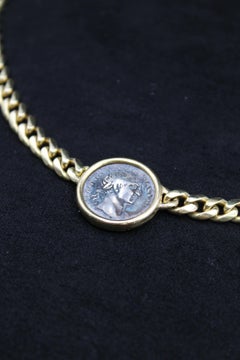 Iconic Bulgari Monete Necklace in 18k Gold with Ancient Roman Silver Coin