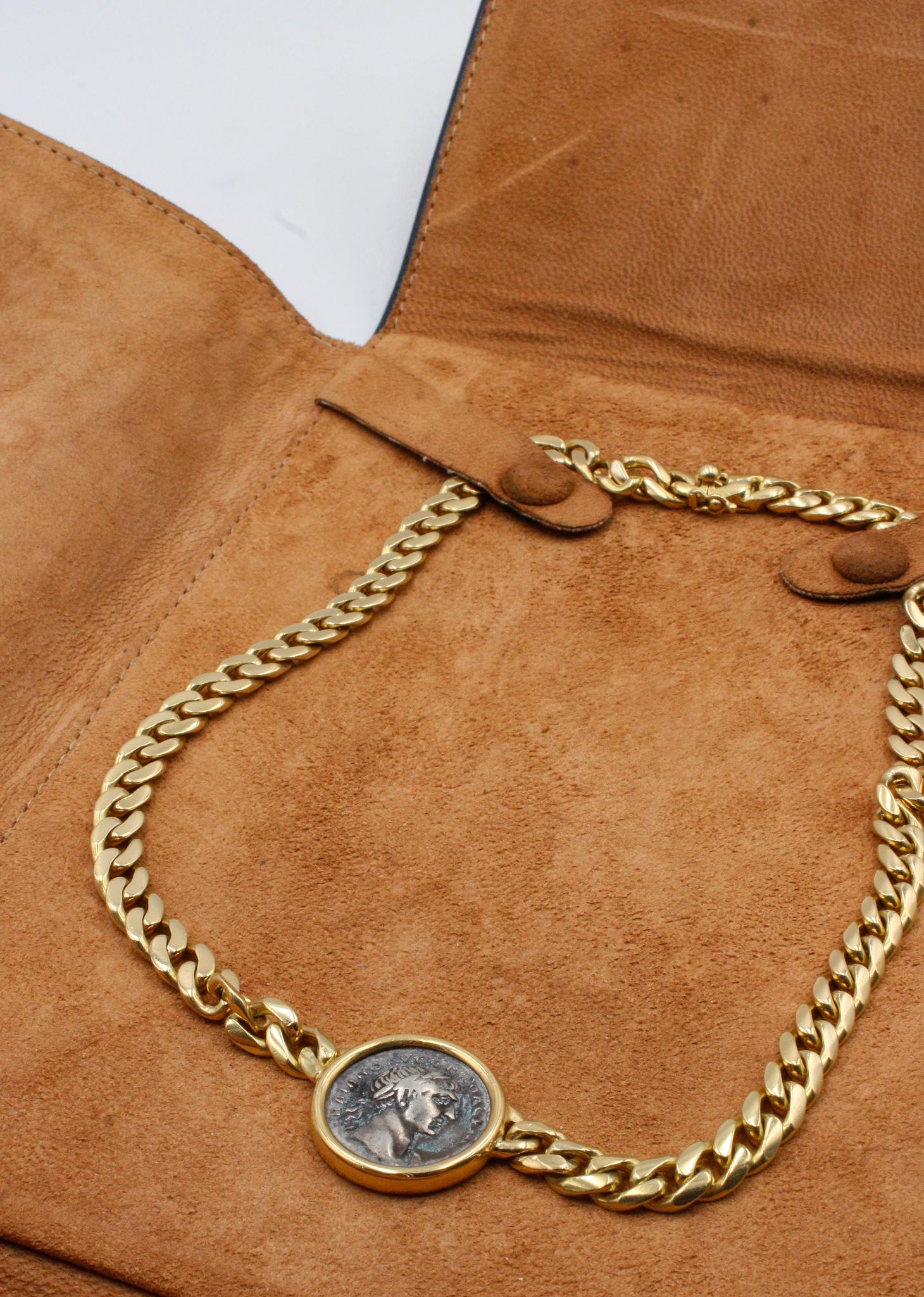 Iconic Bulgari Monete Necklace in 18k Gold with Ancient Roman Silver Coin For Sale 5