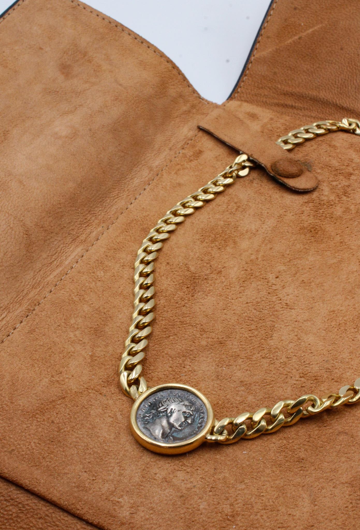 Iconic Bulgari Monete Necklace in 18k Gold with Ancient Roman Silver Coin For Sale 6