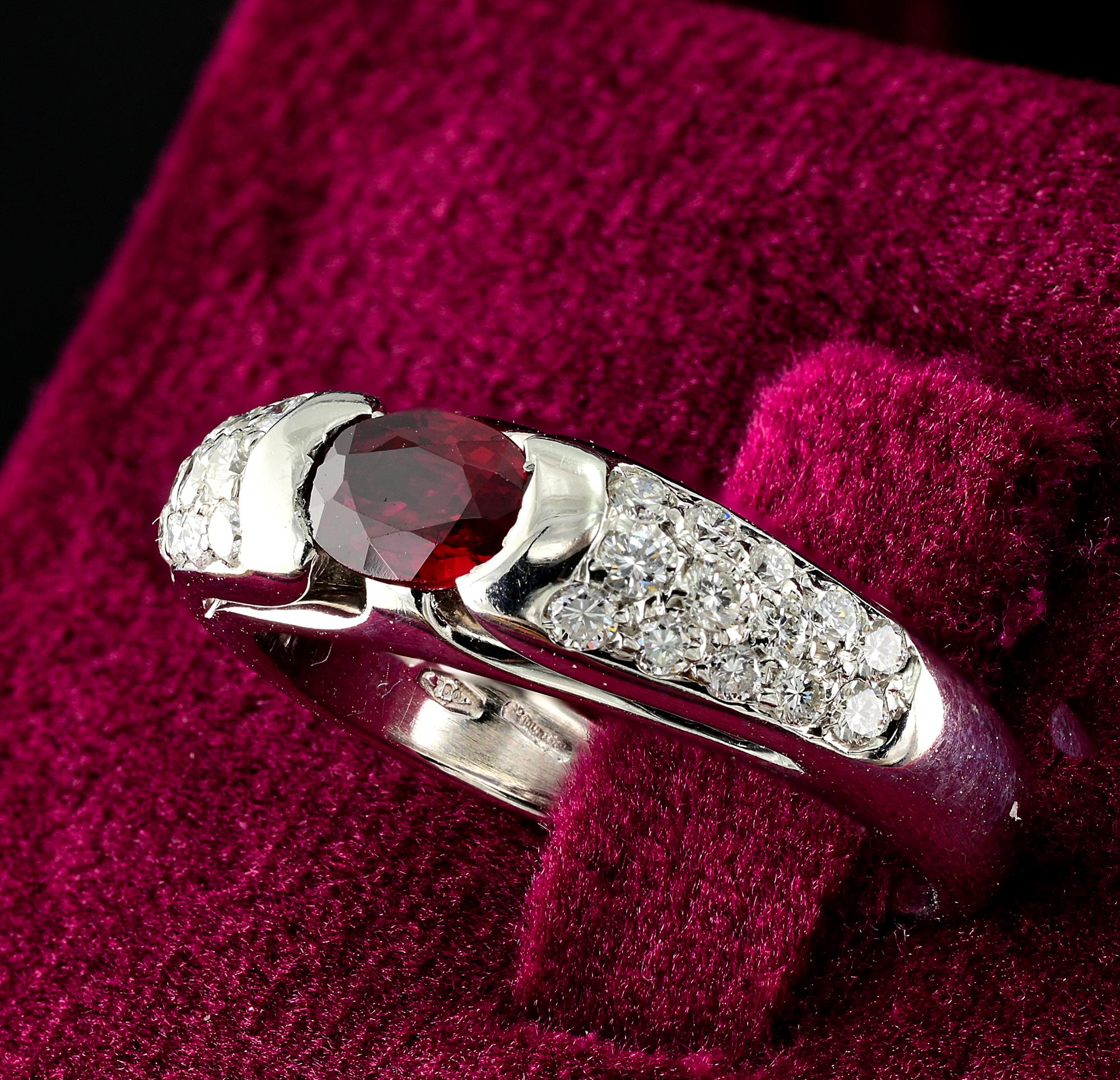 Women's Iconic Bvlgari Ruby Diamond 18KT Ring 1980 For Sale