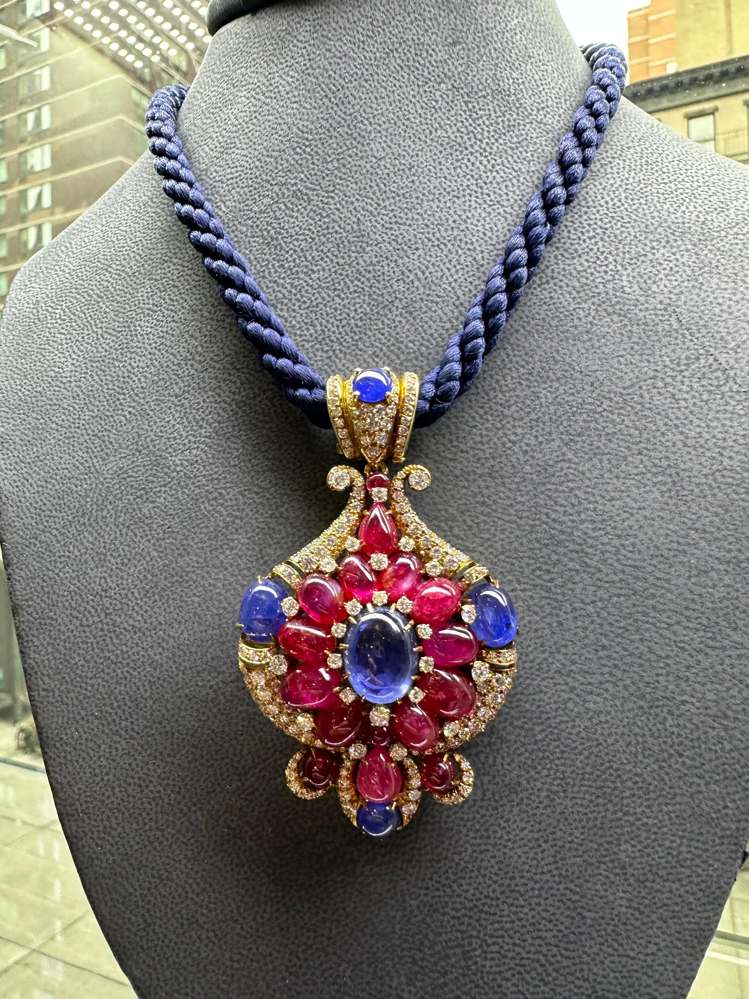 Iconic Bvlgari Ruby & Sapphire Pendant Necklace For Sale 6