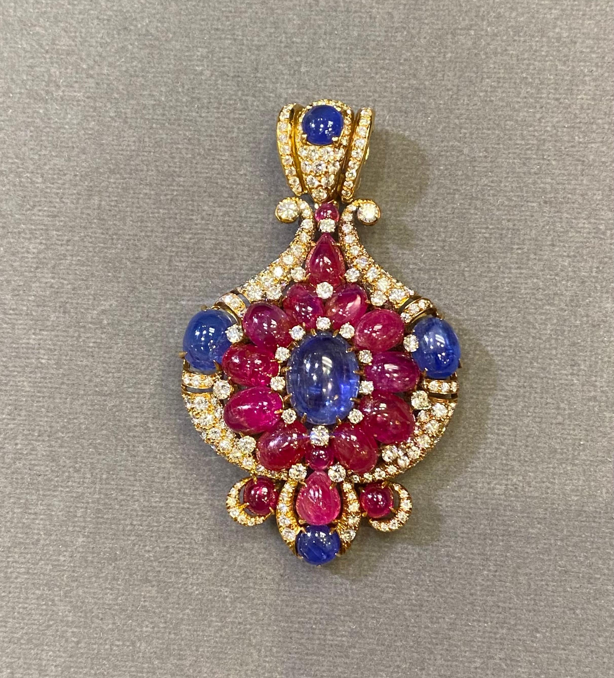 Iconic Bvlgari Ruby & Sapphire Pendant Necklace For Sale 8