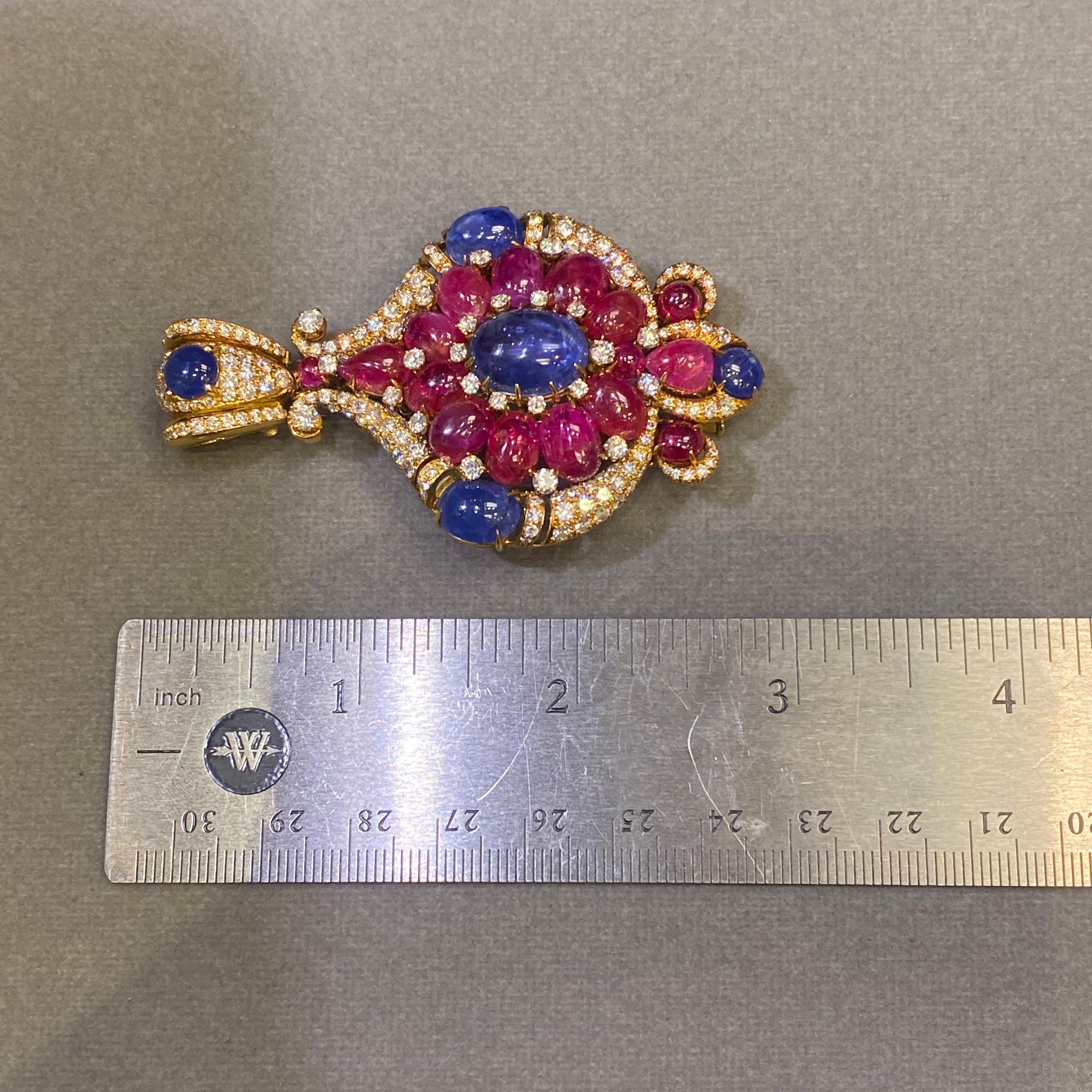 Iconic Bvlgari Ruby & Sapphire Pendant Necklace For Sale 11