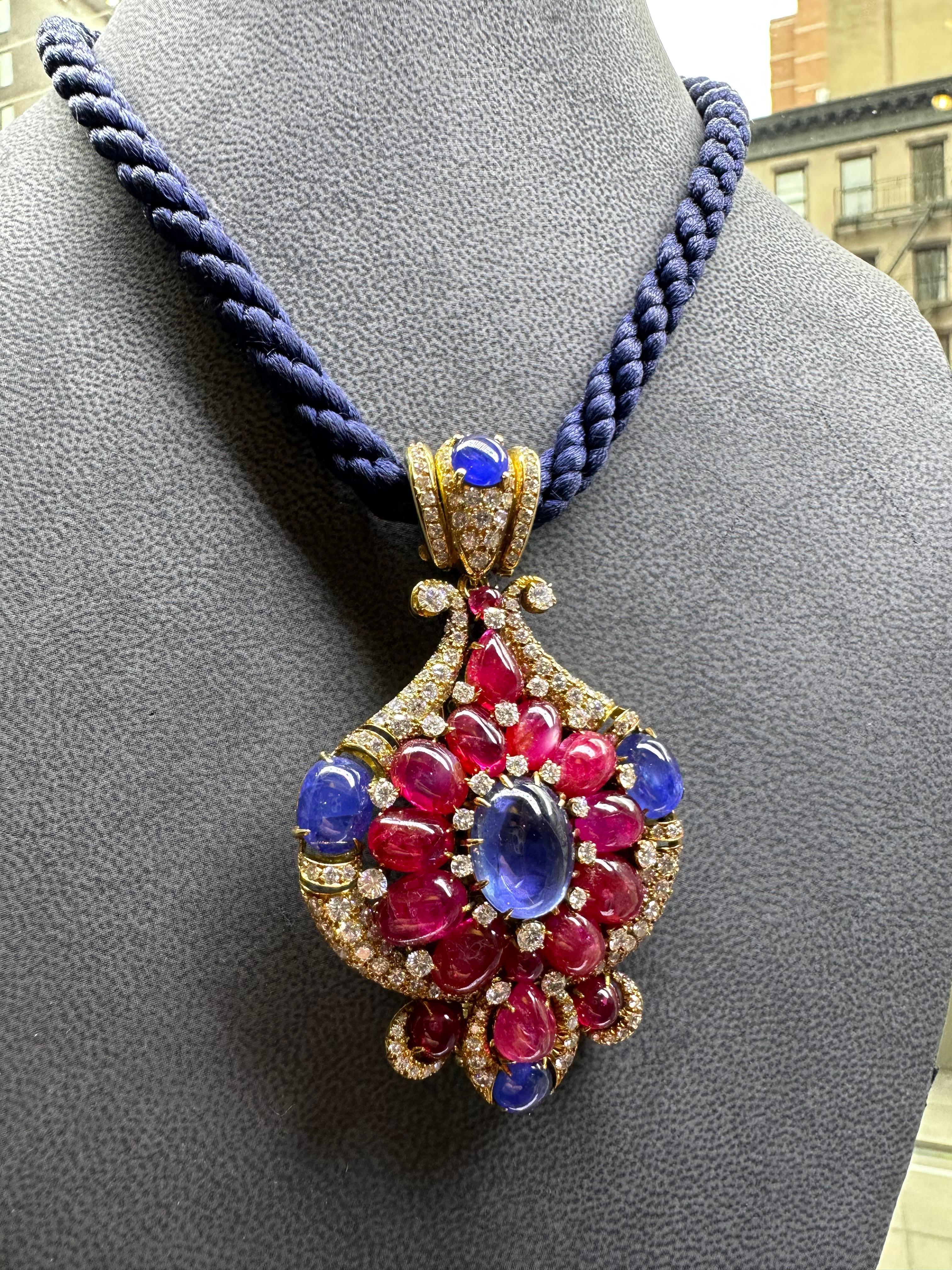 Iconic Bvlgari Ruby & Sapphire Pendant Necklace For Sale 1