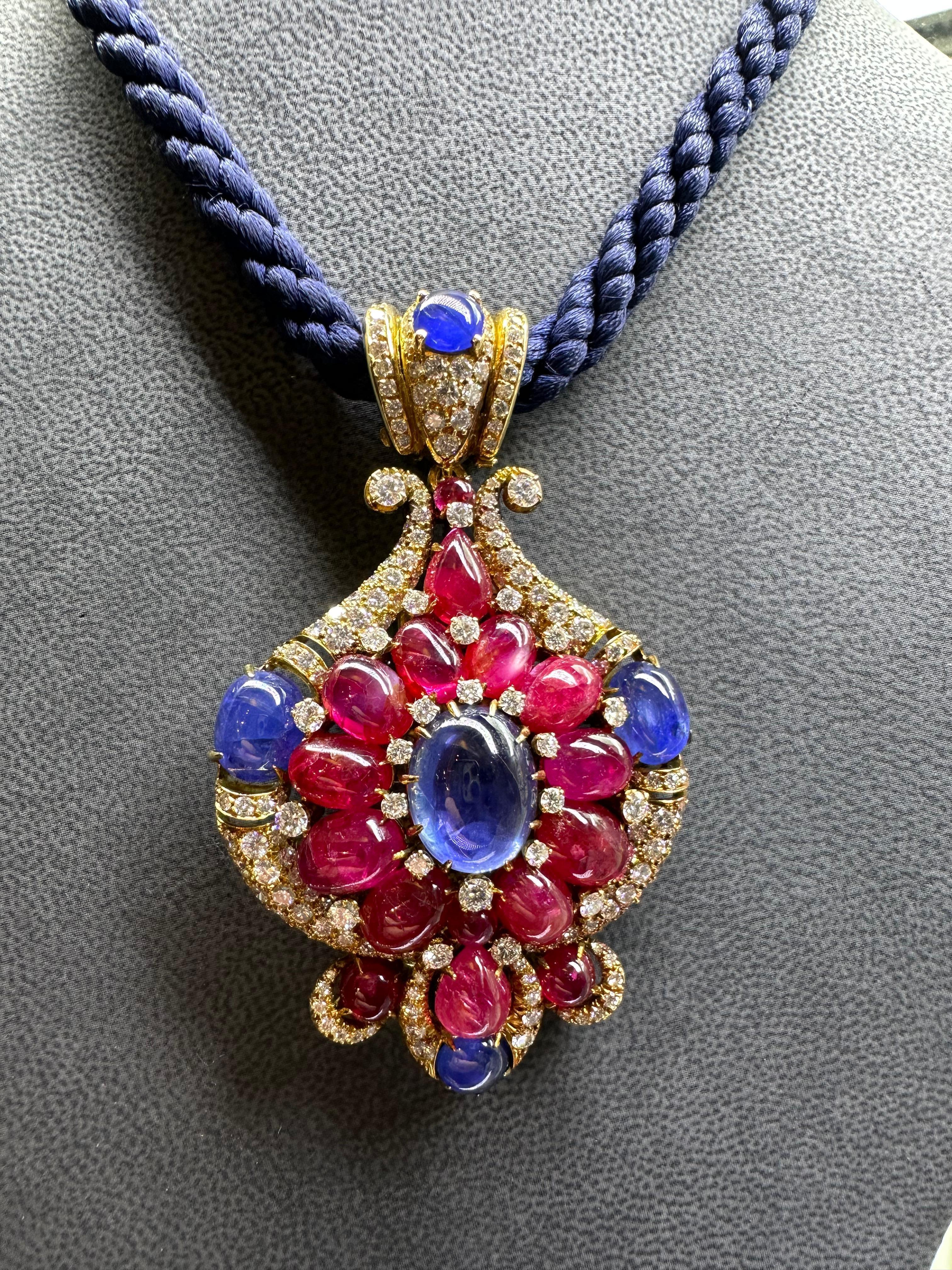 Iconic Bvlgari Ruby & Sapphire Pendant Necklace For Sale 4
