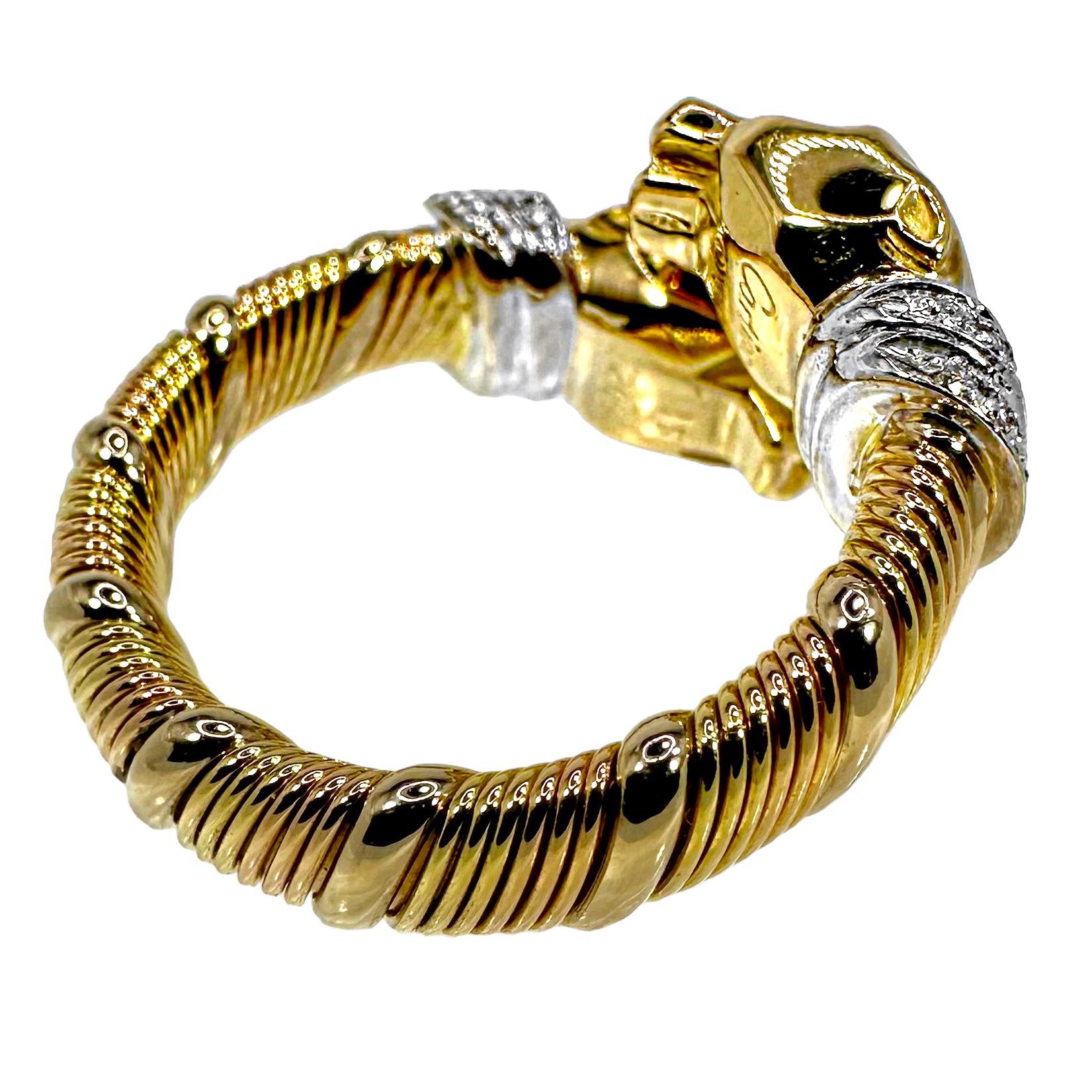 Brilliant Cut Iconic Cartier Panthere Bypass Ring in Gold and Diamonds