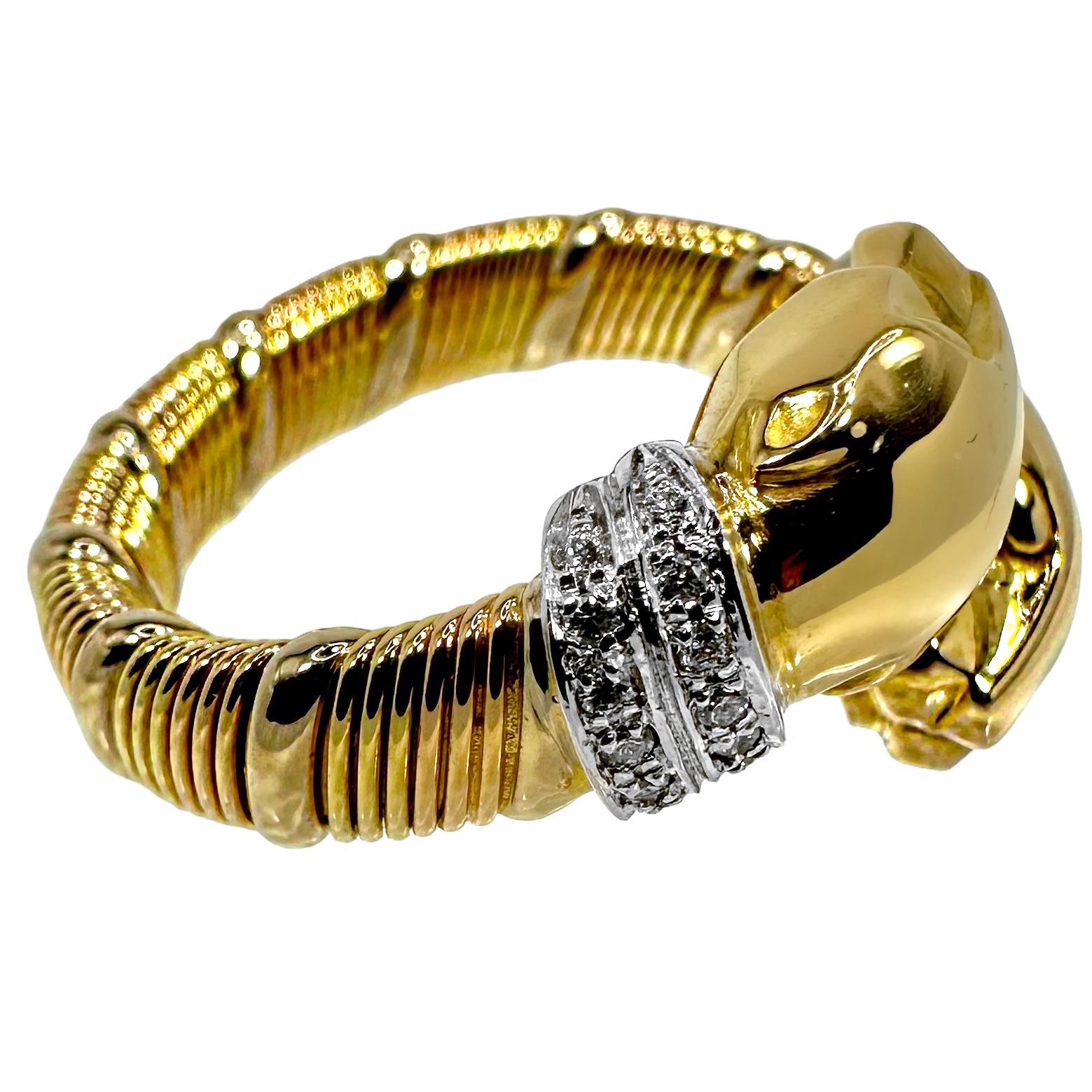 Iconic Cartier Panthere Bypass Ring in Gold and Diamonds In Good Condition In Palm Beach, FL