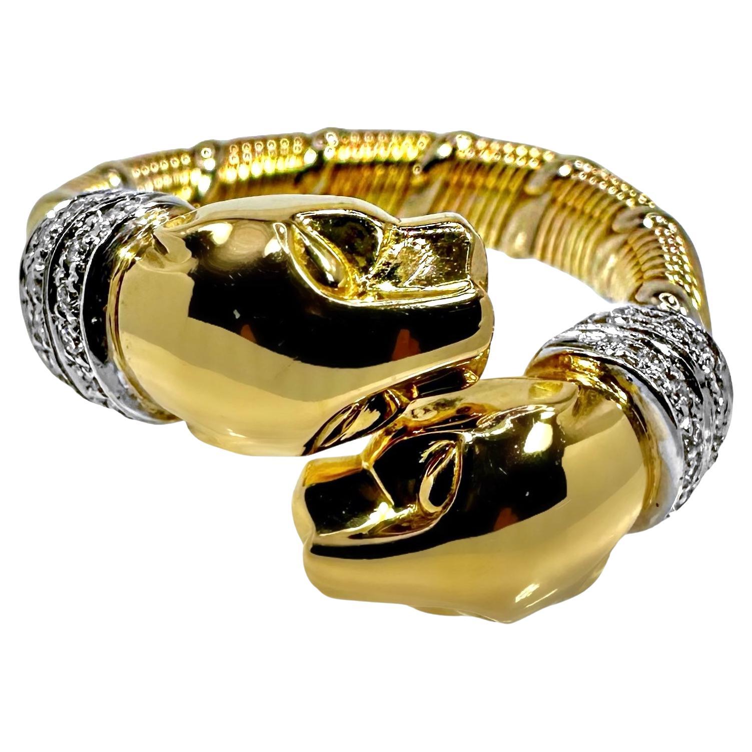 Iconic Cartier Panthere Bypass Ring in Gold and Diamonds