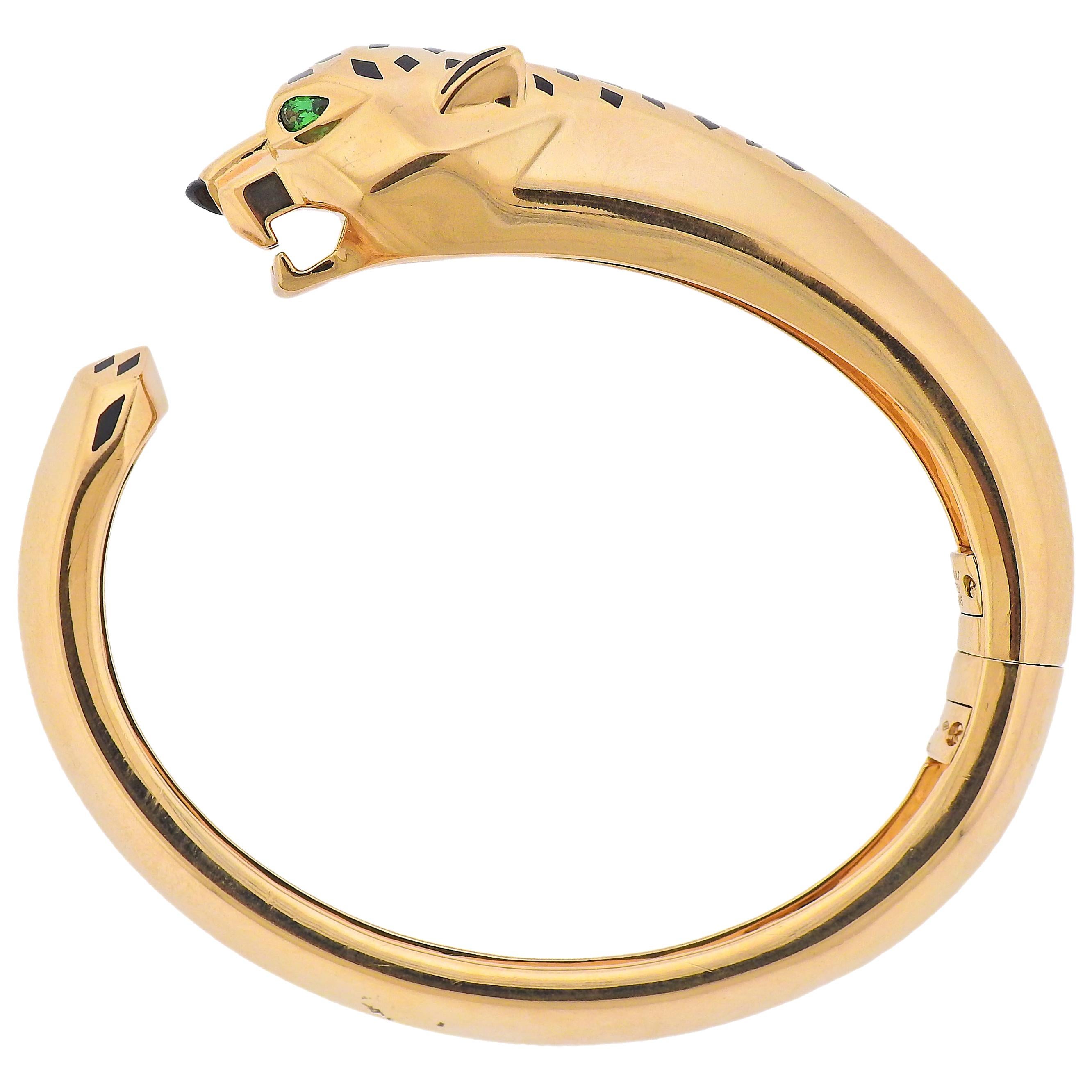 Iconic Cartier Panthere Rose Gold Peridot Enamel Onyx Bracelet
