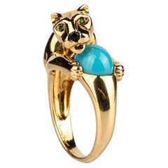 Vintage Iconic Cartier Panthère Turquoise and 18k Gold Ring 