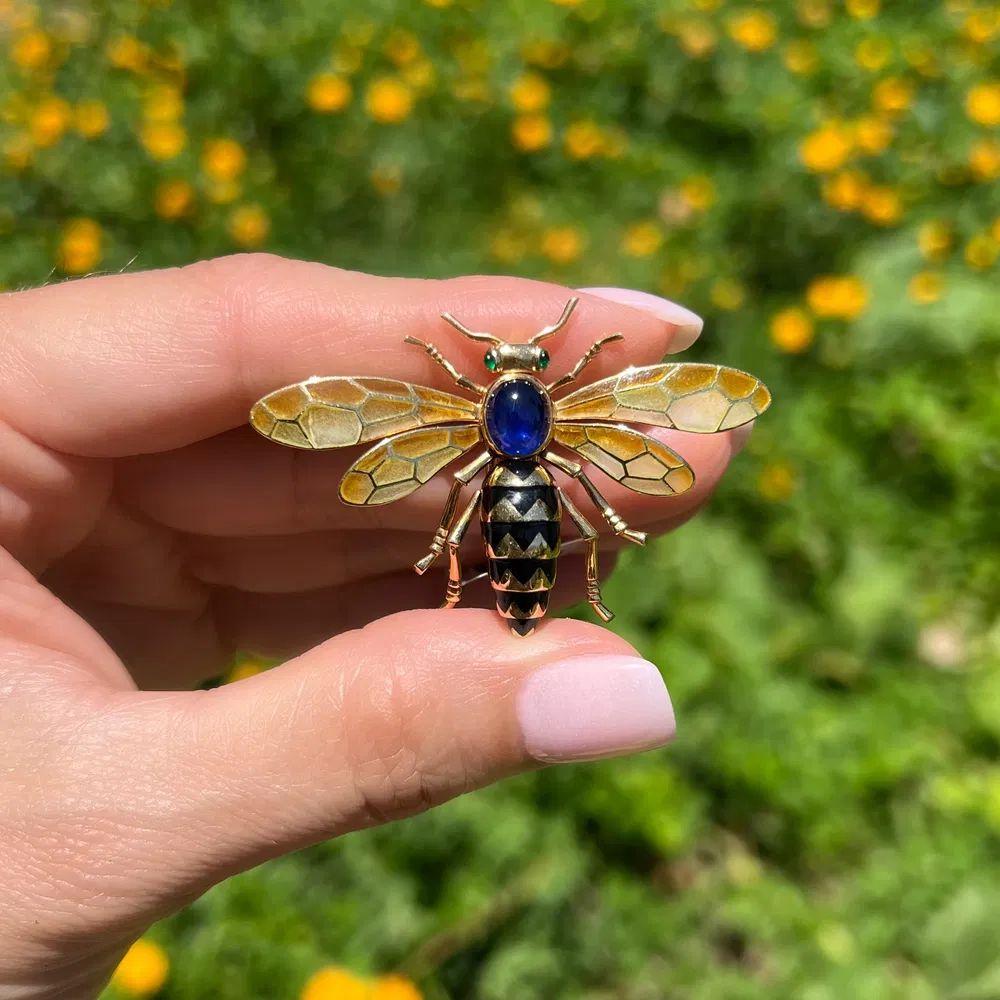 Modernist Iconic Cartier Plique A Jour Sapphire and Diamond BEE Vintage Brooch Pin