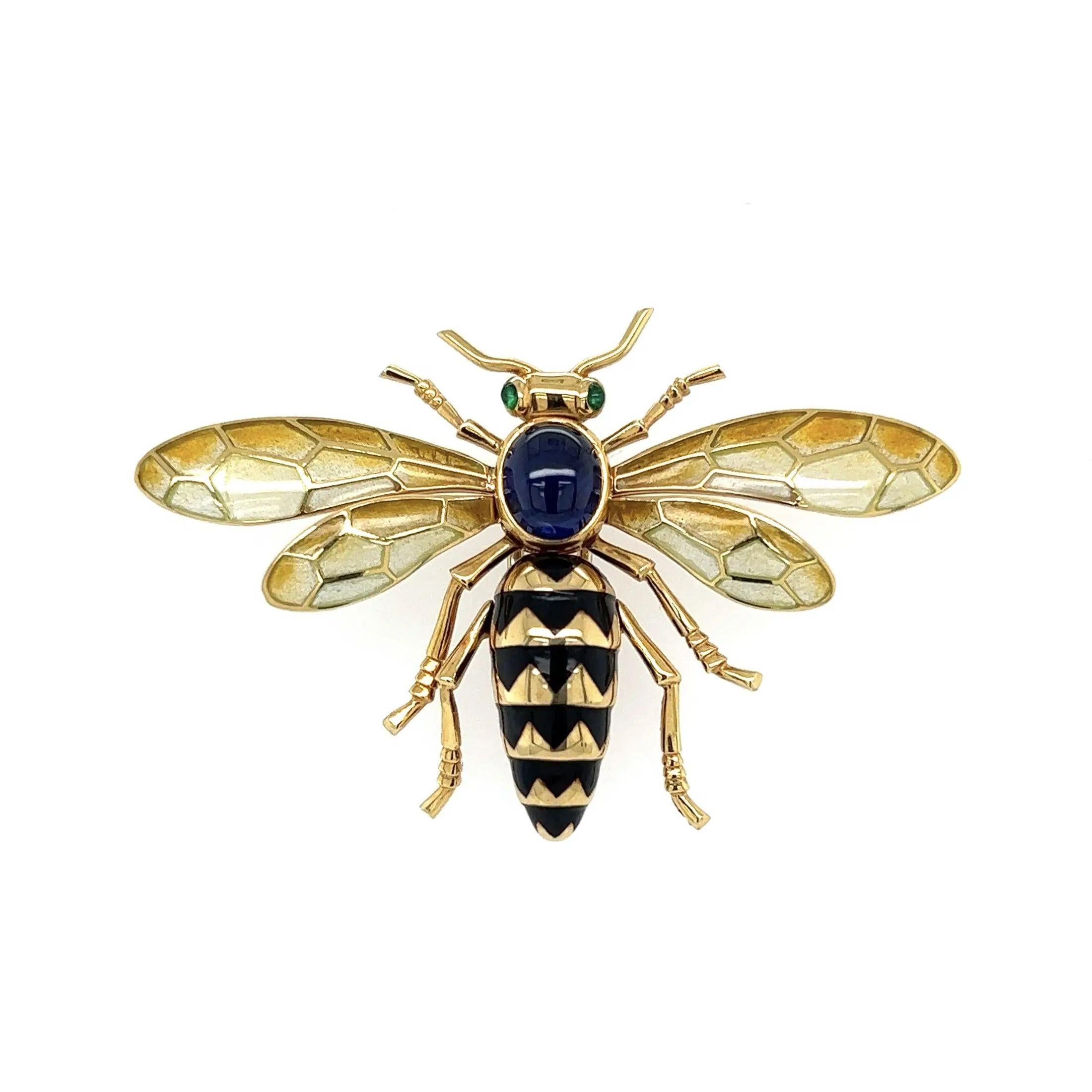 Mixed Cut Iconic Cartier Plique A Jour Sapphire and Diamond BEE Vintage Brooch Pin