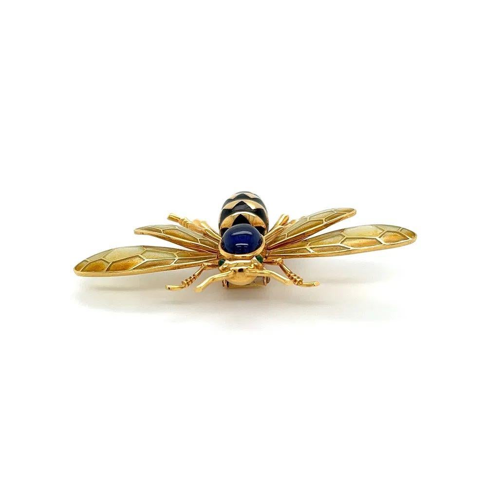 Women's or Men's Iconic Cartier Plique A Jour Sapphire and Diamond BEE Vintage Brooch Pin
