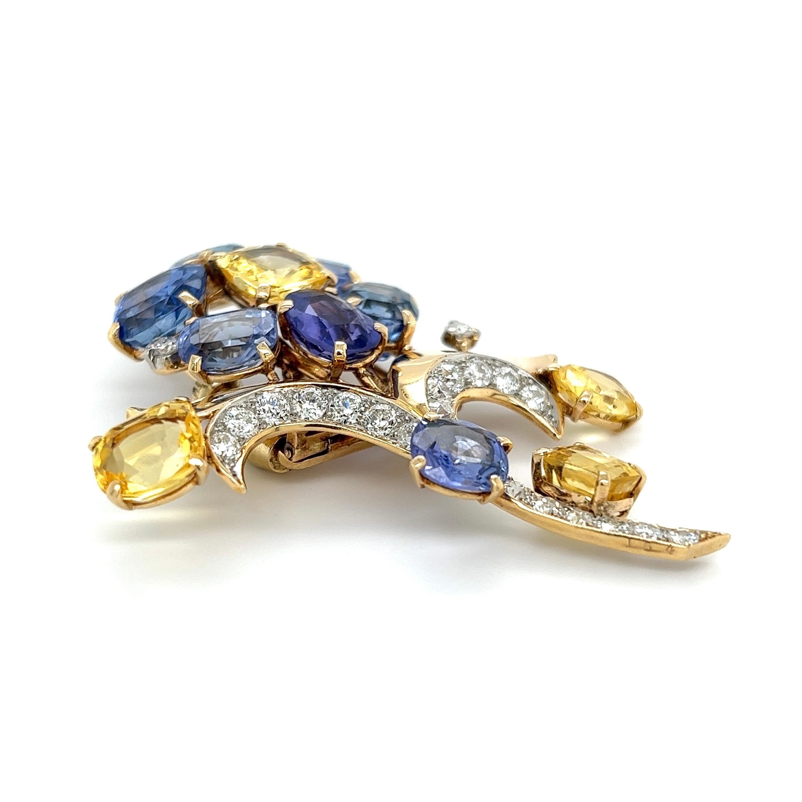 Mixed Cut Iconic Cartier Sapphire and Diamond Vintage Brooch Pin Estate Fine Jewelry For Sale