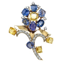 Iconic Cartier Sapphire and Diamond Retro Brooch Pin Estate Fine Jewelry