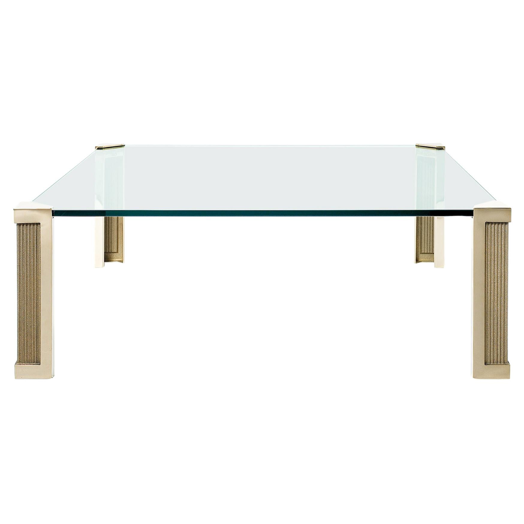 Late 20th Century Industrial Casted Brass & Clamped Glass 'T14' Coffee Table For Sale
