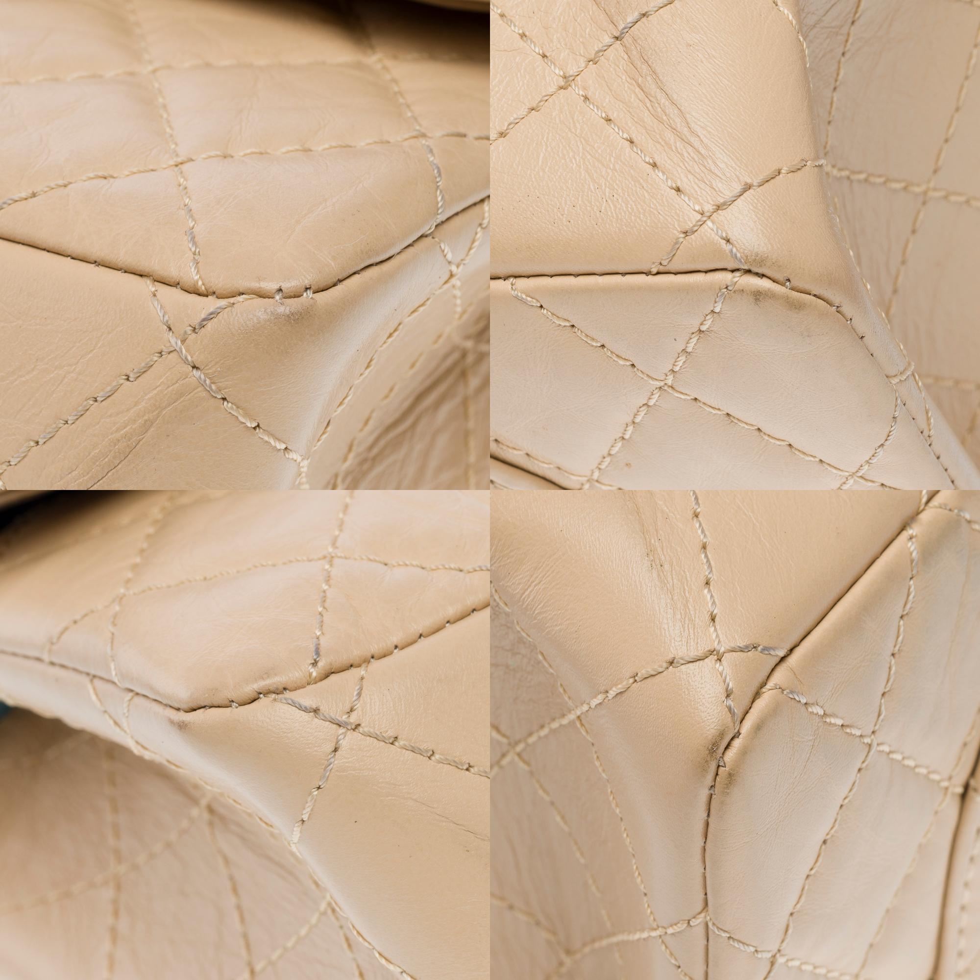 Iconic Chanel 2.55 double flap shoulder bag in aged beige quilted leather, GHW 8