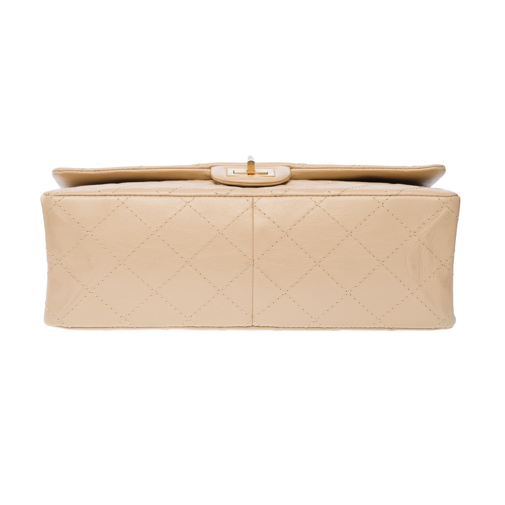 Iconic Chanel 2.55 double flap shoulder bag in quilted beige leather, GHW For Sale 8