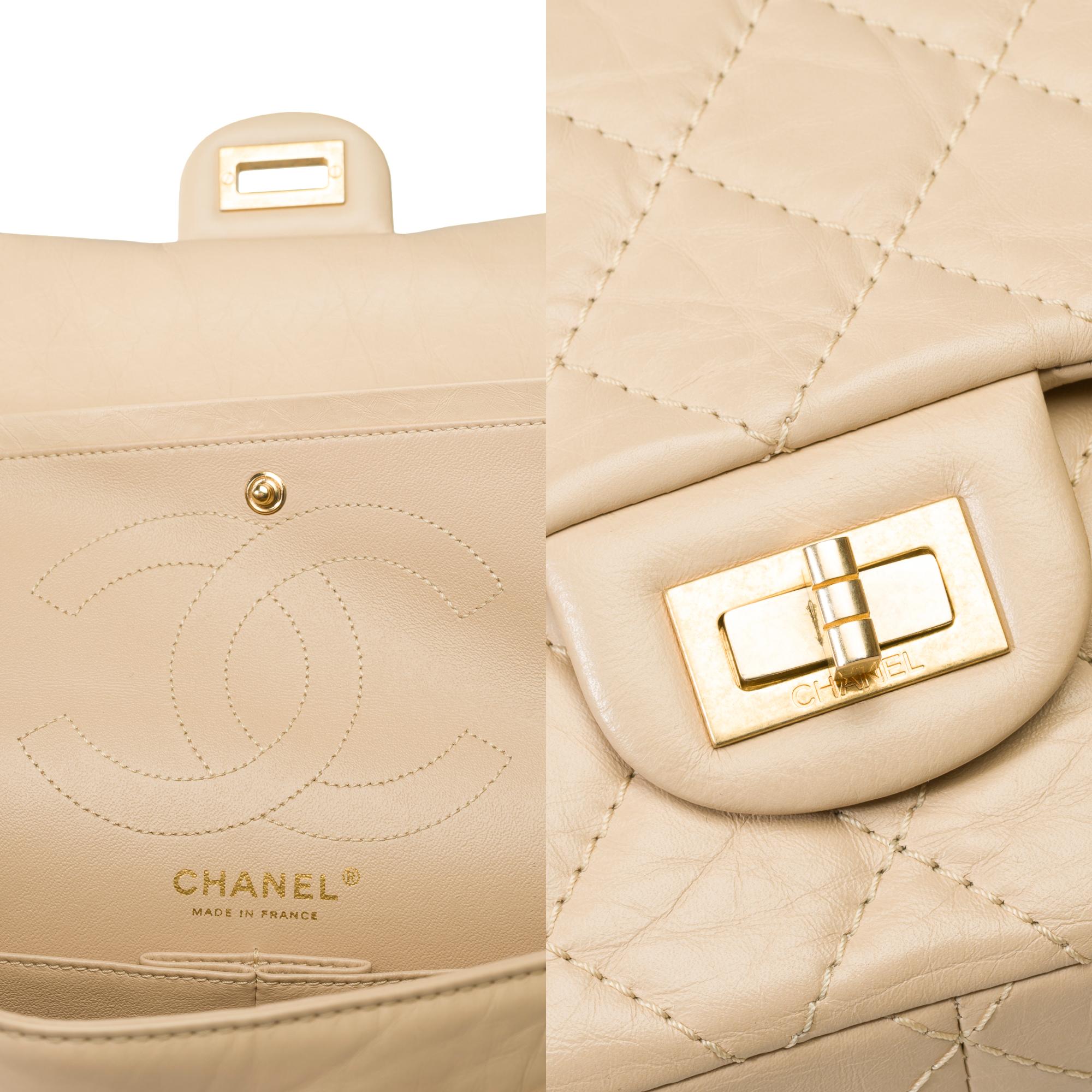 Iconic Chanel 2.55 double flap shoulder bag in quilted beige leather, GHW For Sale 4