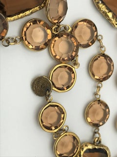 Iconic Chanel Chicklet necklace, 12 cut rhinestones brown, 152 cm long, France
