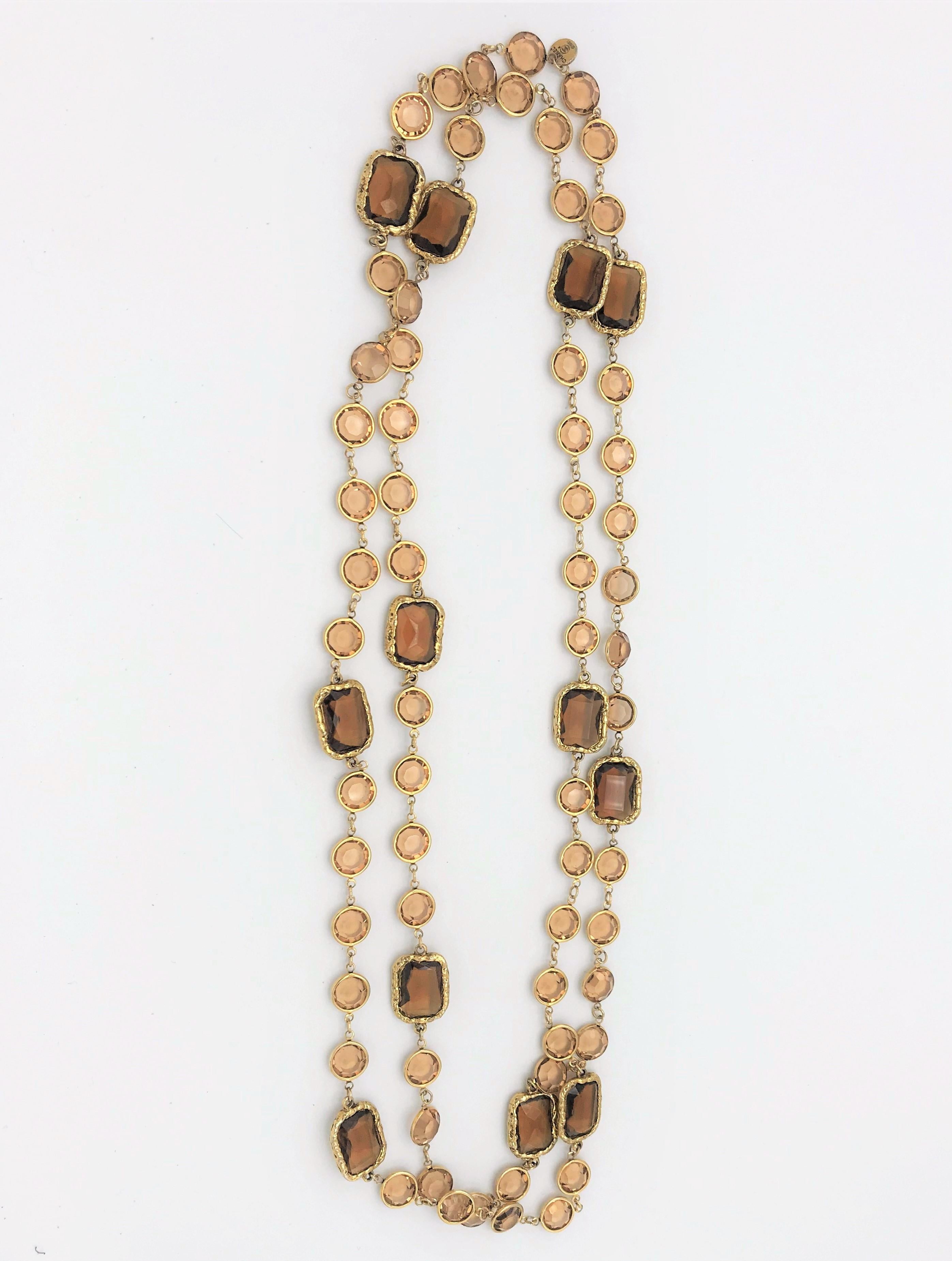 Mixed Cut Iconic Chanel Chicklet necklace, 12 cut rhinestones brown, 152 cm long, France 