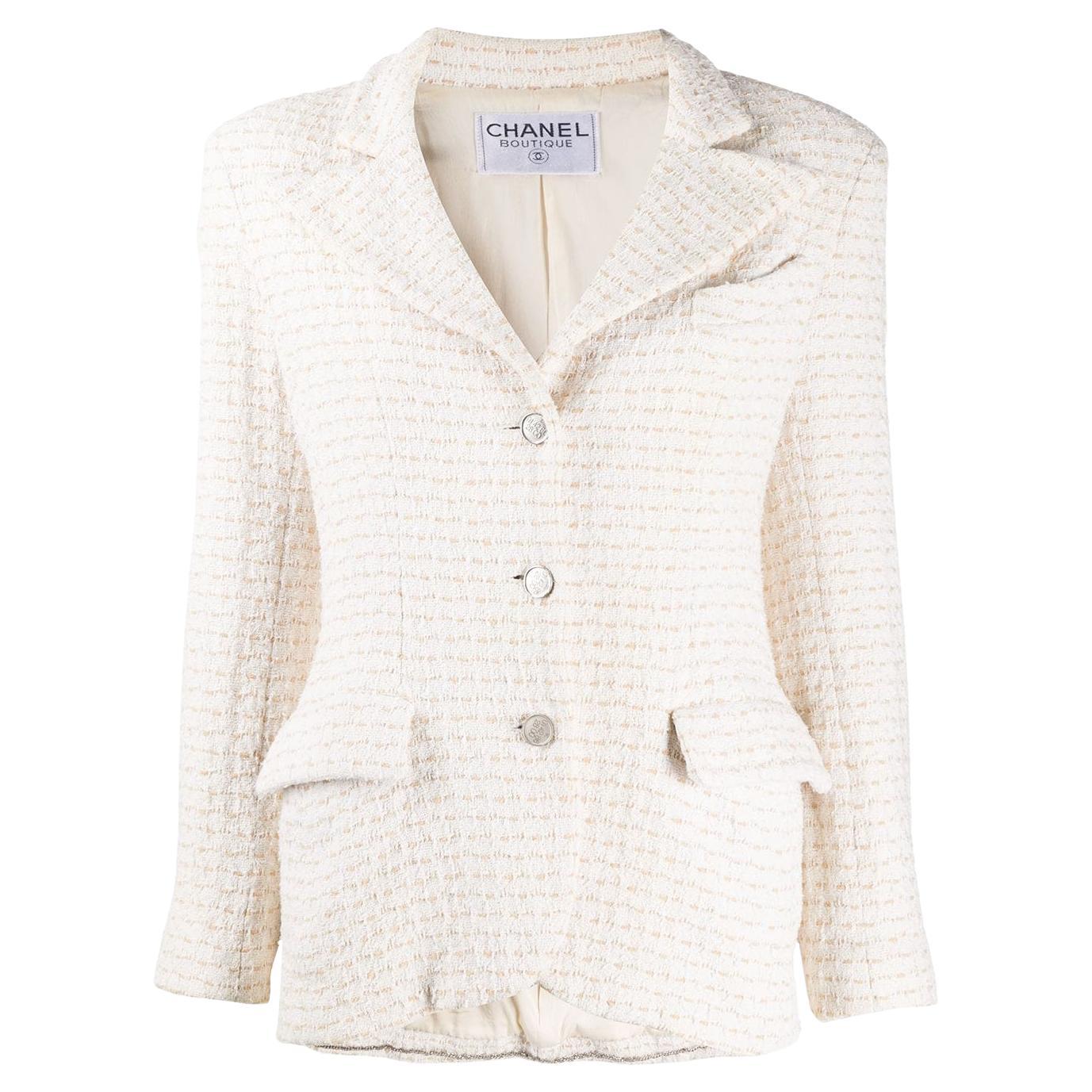 Iconic Chanel Cream Cotton Boucle Jacket For Sale at 1stDibs