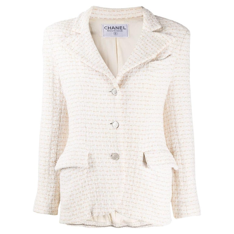 Iconic Chanel Cream Cotton Boucle Jacket For Sale at 1stDibs | cream boucle  jacket, cotton jacket boucle, boucle blazer cream
