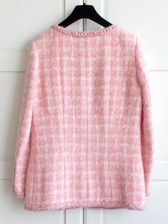 Iconic Chanel Fall 2014 Supermarket Pink White Plaid 14A Fantasy Tweed Jacket