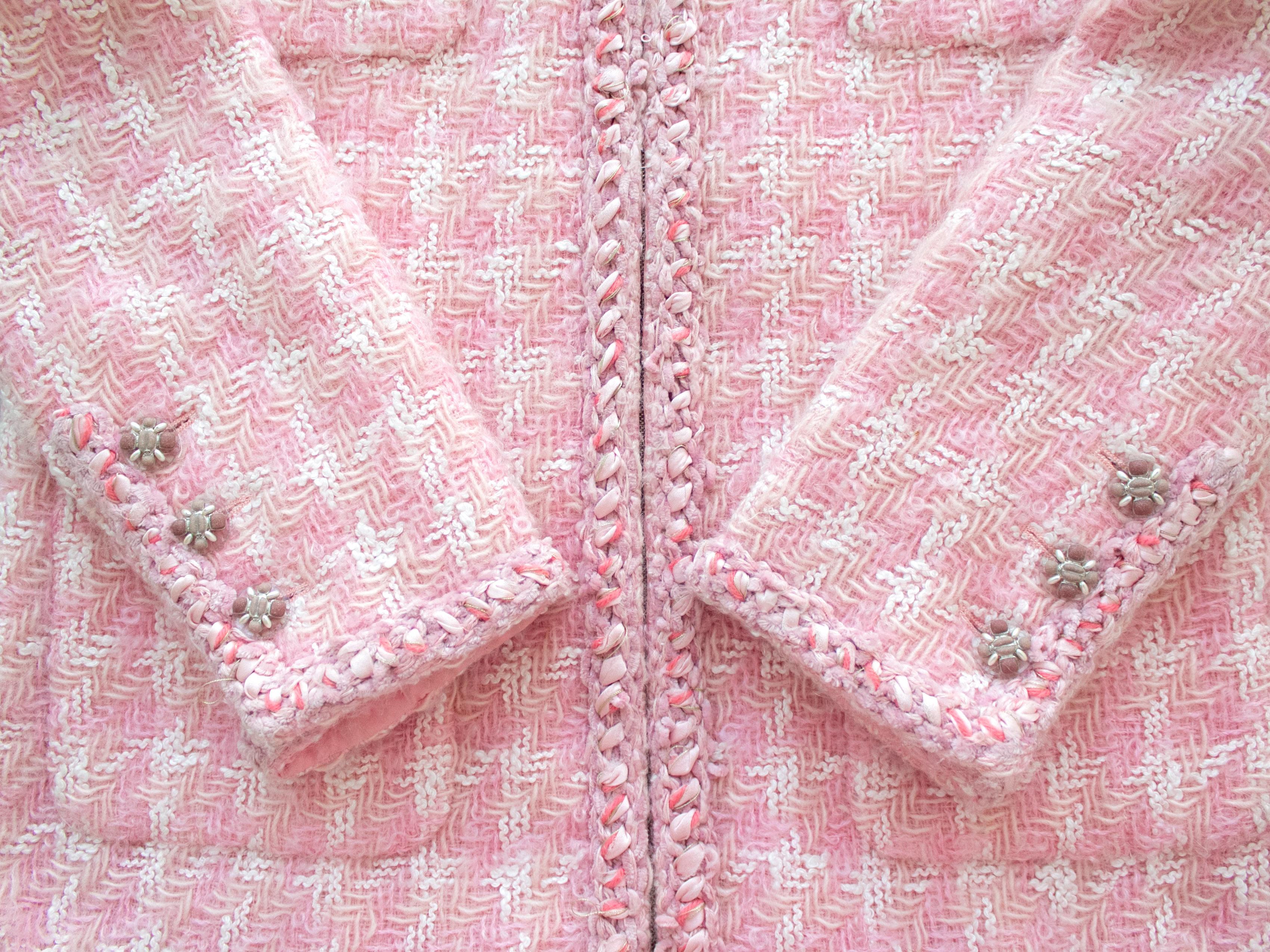 Iconic Chanel Fall 2014 Supermarket Pink White Plaid 14A Fantasy Tweed Jacket  2