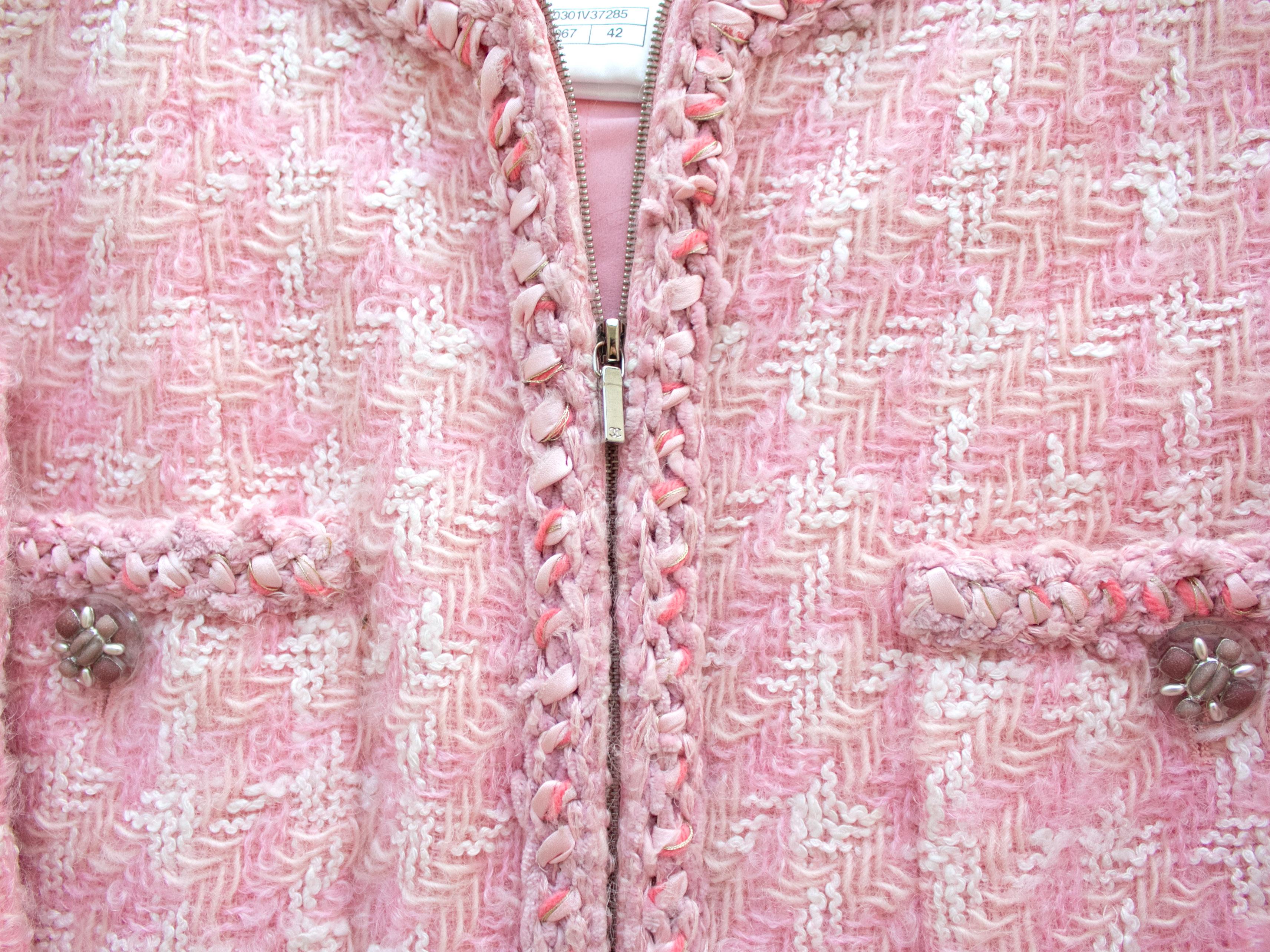 Iconic Chanel Fall 2014 Supermarket Pink White Plaid 14A Fantasy Tweed Jacket  3