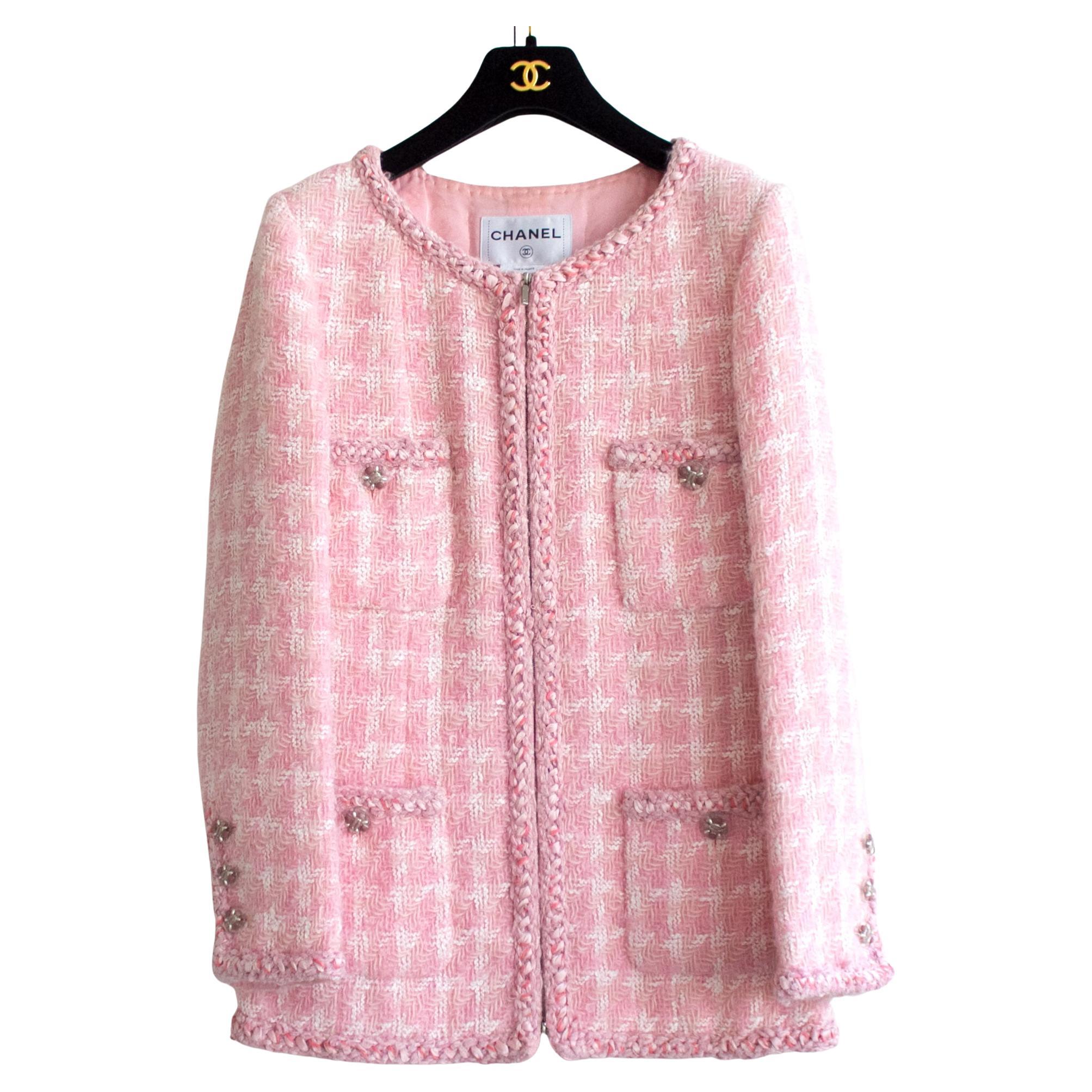 Iconic Chanel Fall 2014 Supermarket Pink White Plaid 14A Fantasy Tweed Jacket 