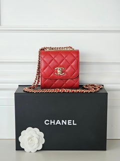 Iconic Chanel Mini Trendy CC Clutch on Chain Red Lambskin Gold HW Full Set