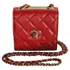 Iconic Chanel Mini Trendy CC Clutch on Chain Red Lambskin Gold HW Full Set