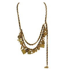 Iconic Chanel Multi Gold Charm Leather Necklace or Belt