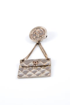 Iconic Chanel Silver Tone CC Bag Brooch