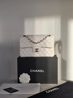Iconic Chanel Small Classic Double Flap White Caviar Gold HW Box Full Set