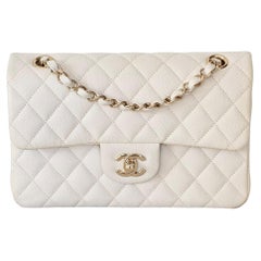 Iconic Chanel Small Classic Double Flap White Caviar Gold HW Box Full Set
