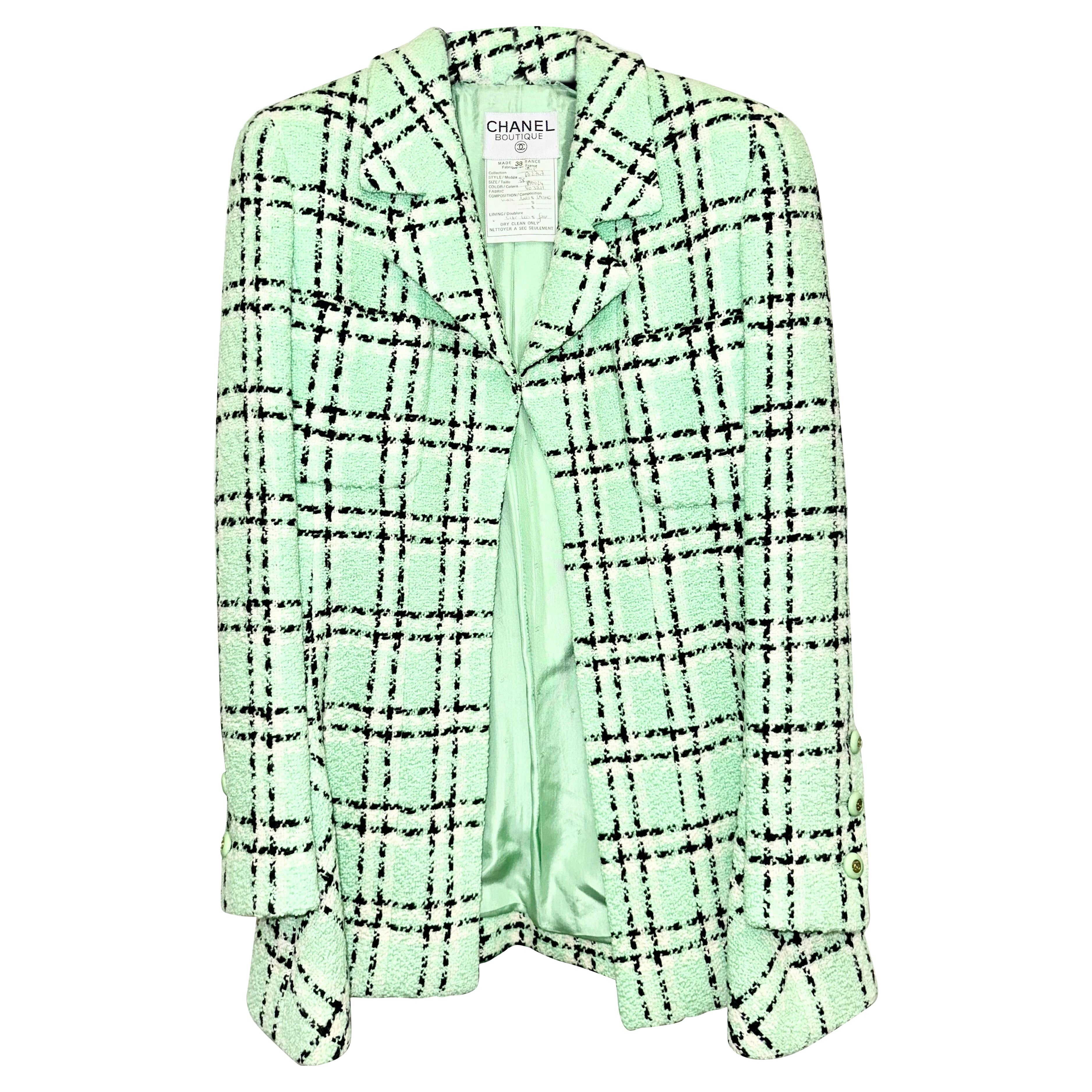 Iconic Chanel spring 1994 green/black/white tweed jacket