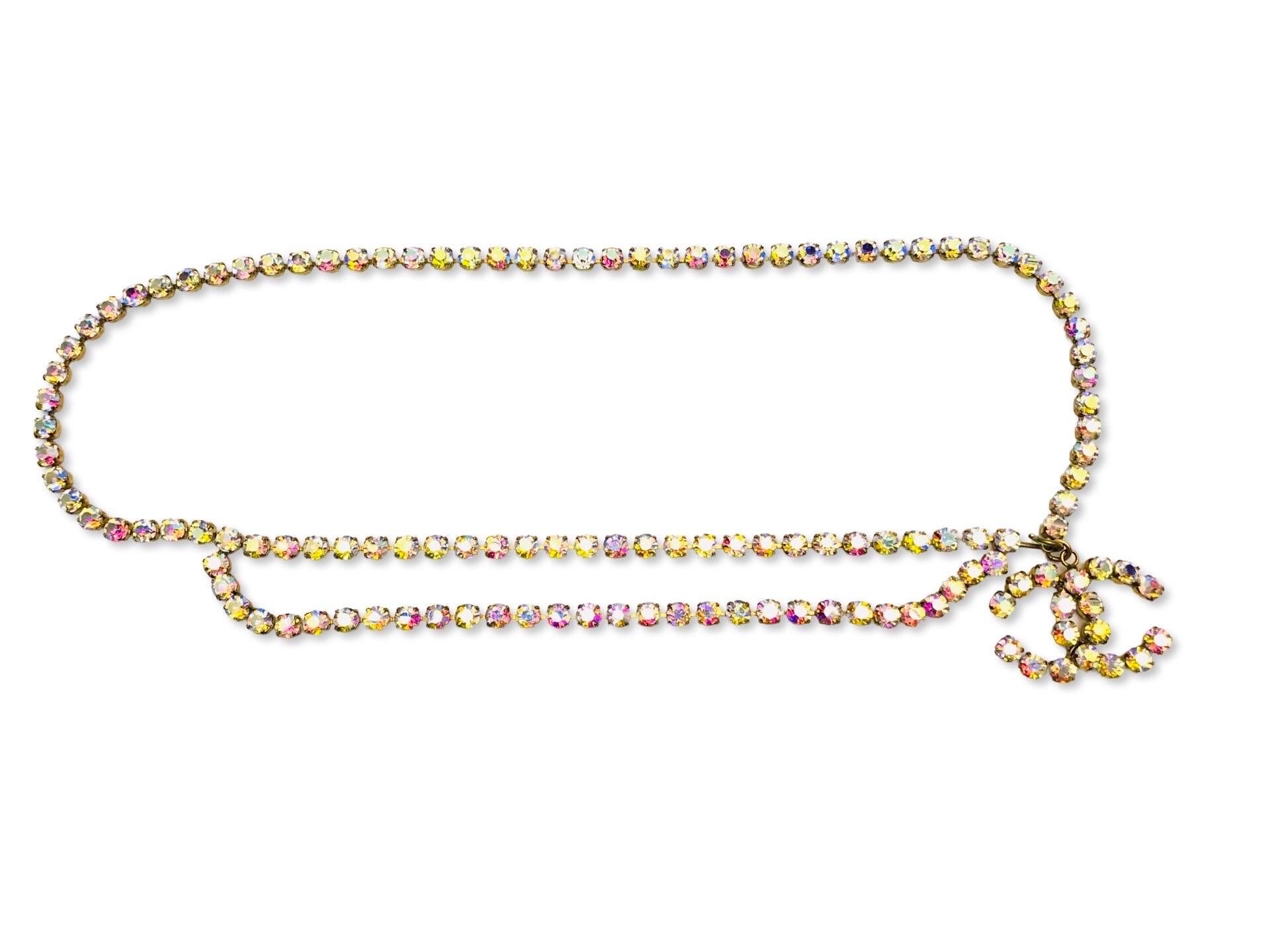 Iconic Chanel Spring 1995 multi-coloured rhinestones gold metal hardware belt In Excellent Condition In Sheung Wan, HK