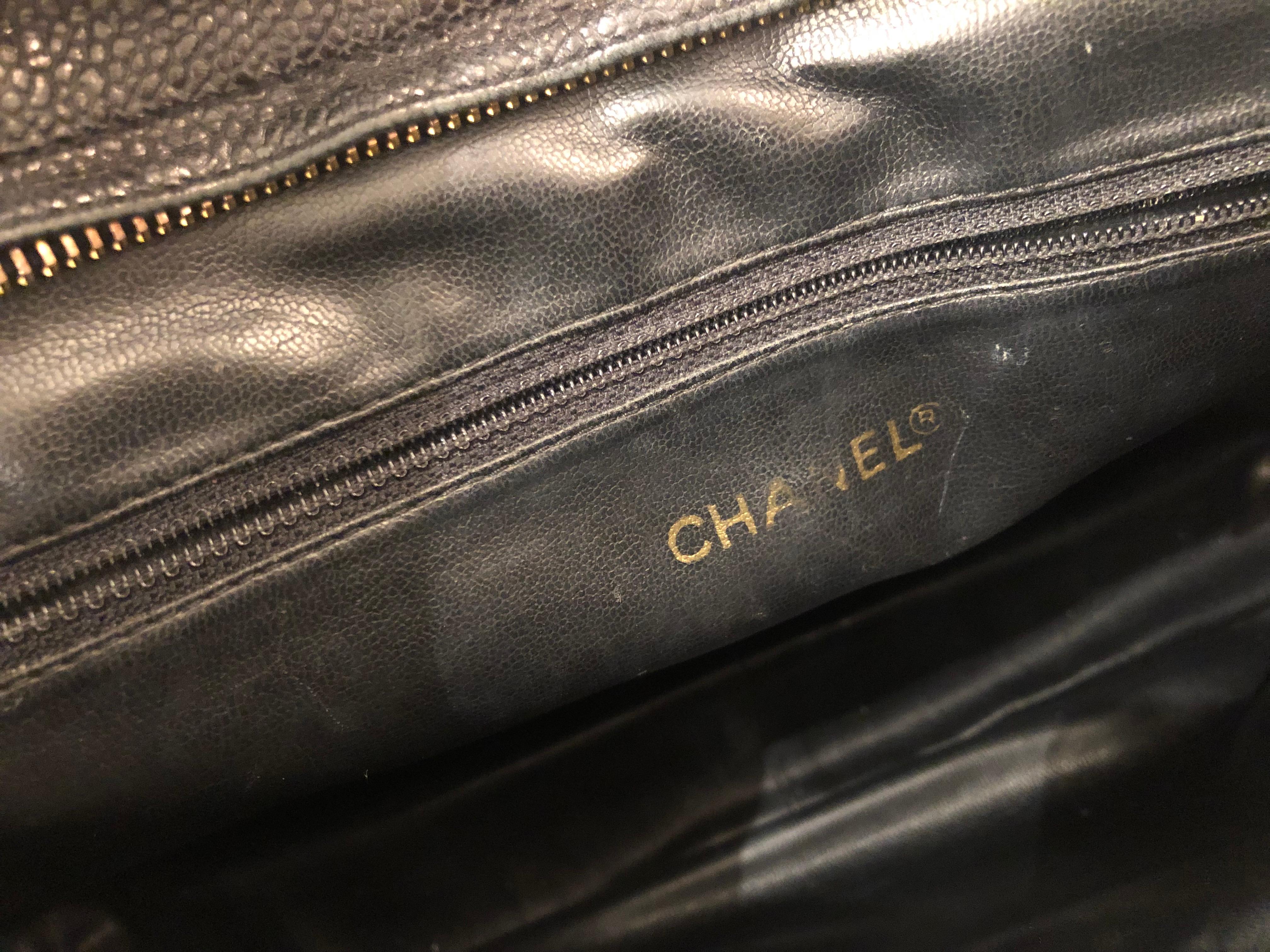 Iconic Chanel Vintage Black Caviar Leather Triple Logo Shoulder Bag, 1994 7