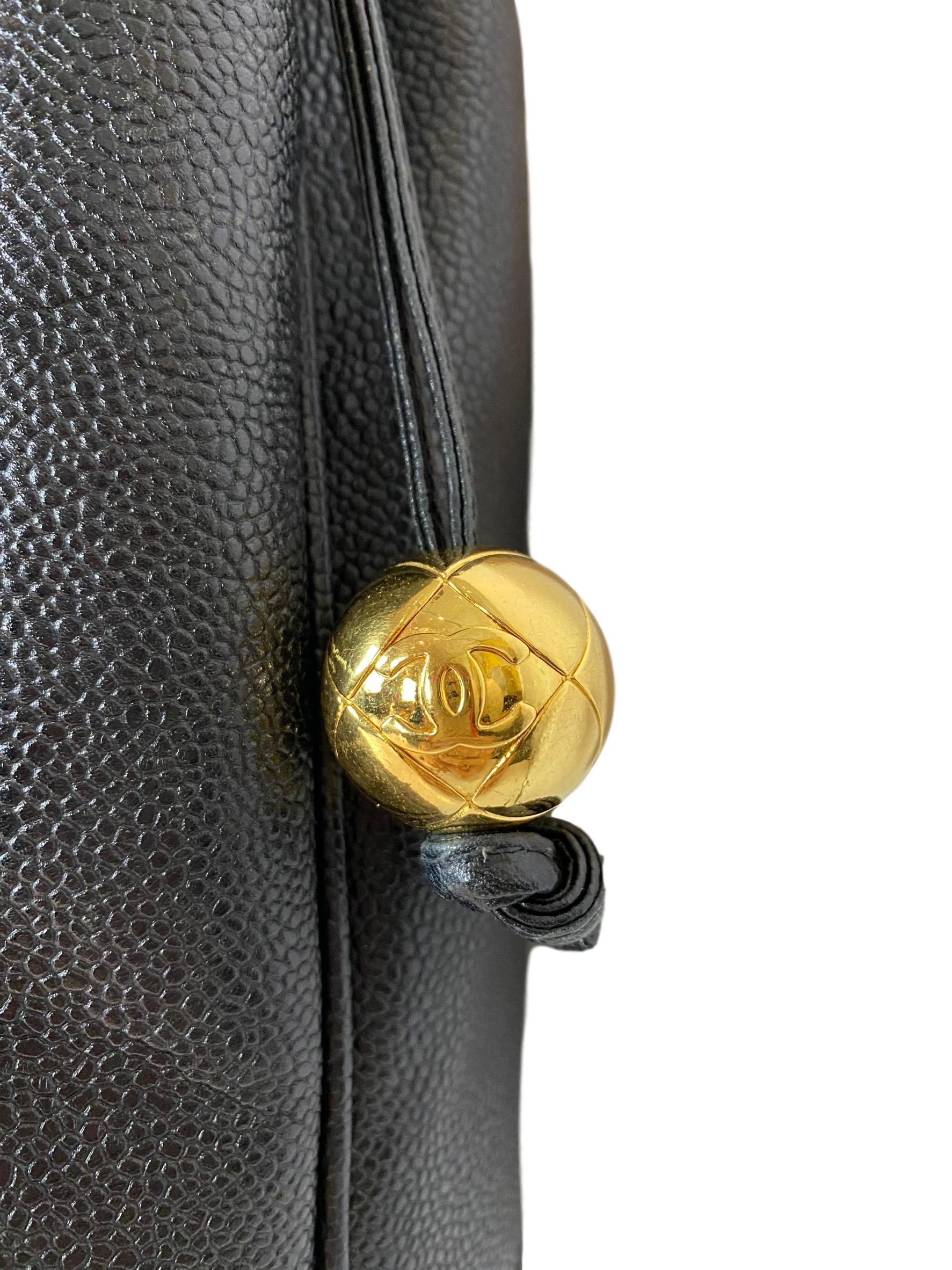 Women's or Men's Iconic Chanel Vintage Black Caviar Leather Triple Logo Shoulder Bag, 1994