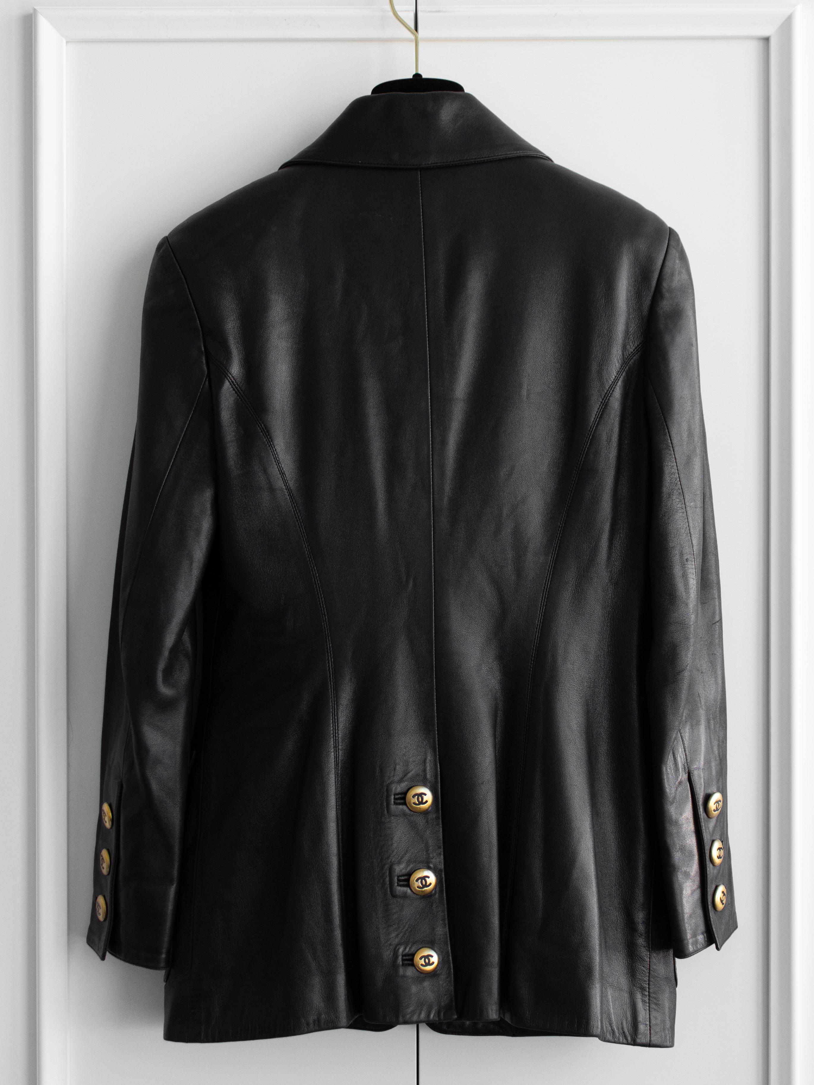 Iconic Chanel Vintage F/W 1992 Black Gold CC Lambskin Leather Suede Jacket 1