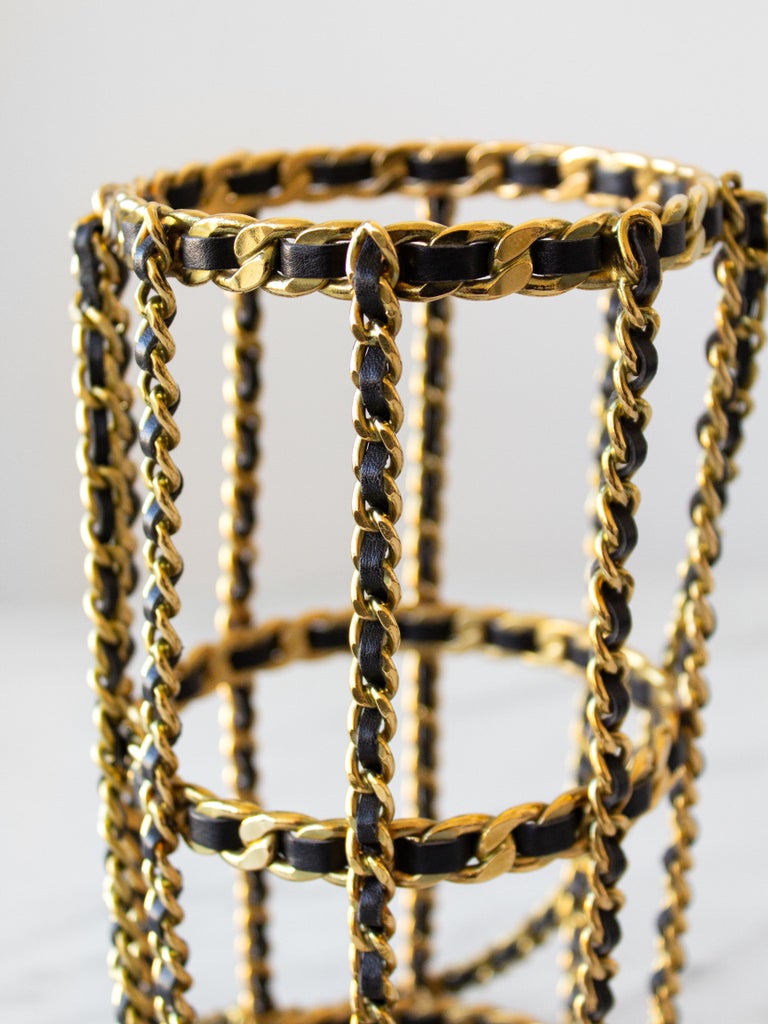 Iconic Chanel Vintage Fall 1994 Gold Metal Chain Black 94A Water Bottle  Holder For Sale at 1stDibs