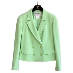 Iconic Chanel Vintage Princess Diana S/S 1997 Green Tweed CC 97P Jacket