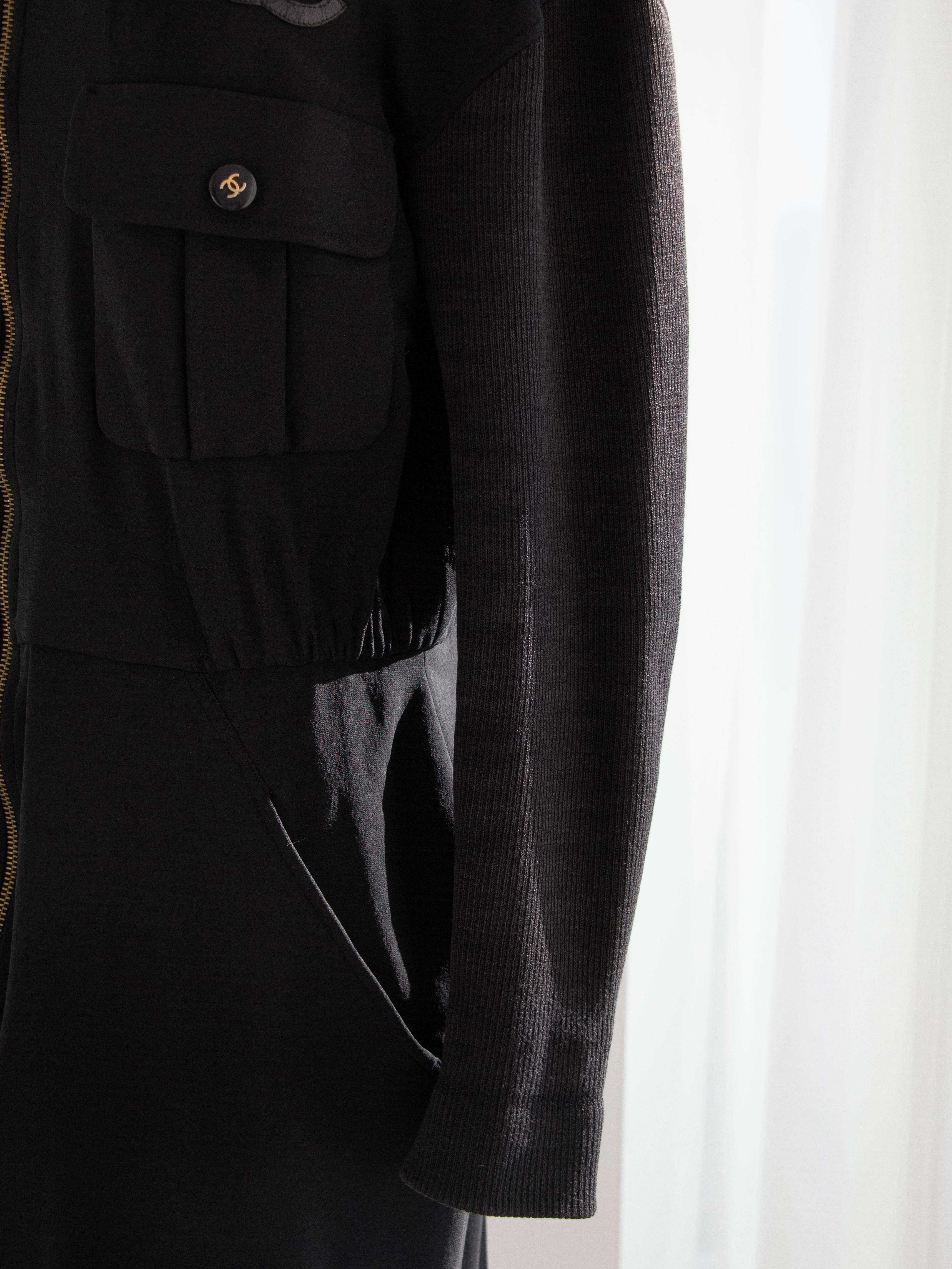 Iconic Chanel Vintage S/S 1992 Karl Black CC Knit Zip Mini 90s Dress 8