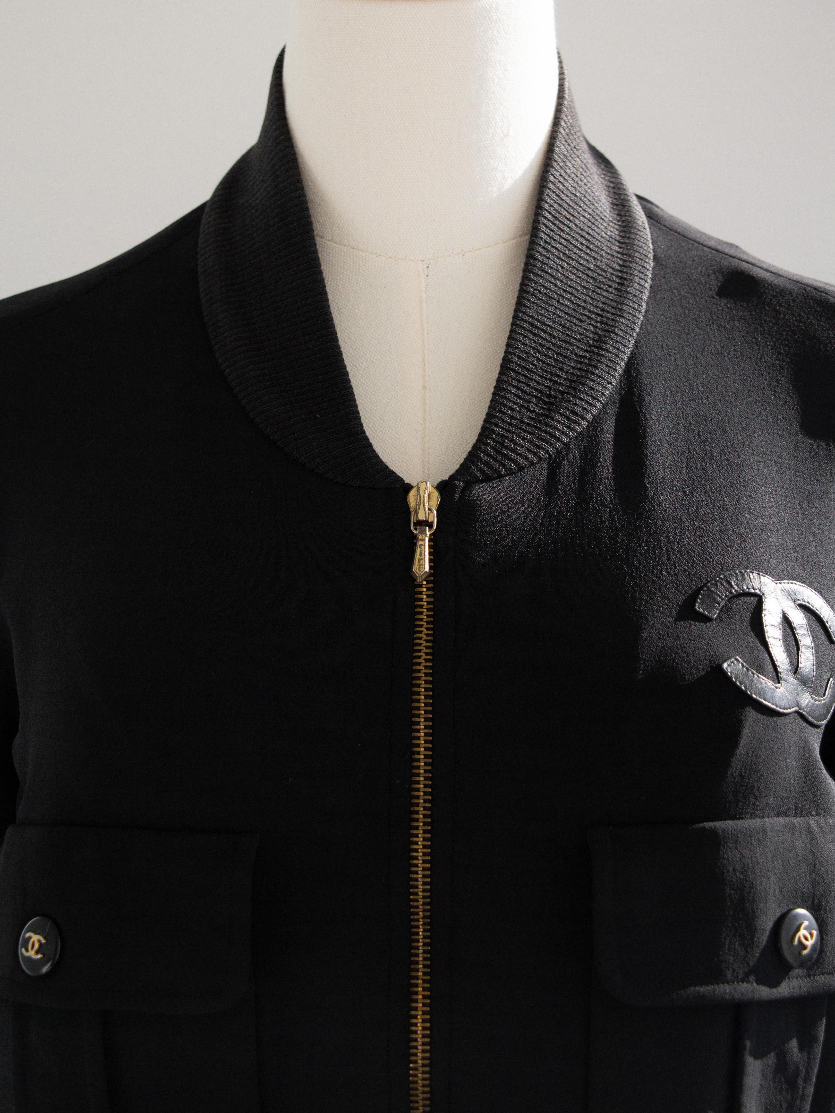 Iconic Chanel Vintage S/S 1992 Karl Black CC Knit Zip Mini 90s Dress 2