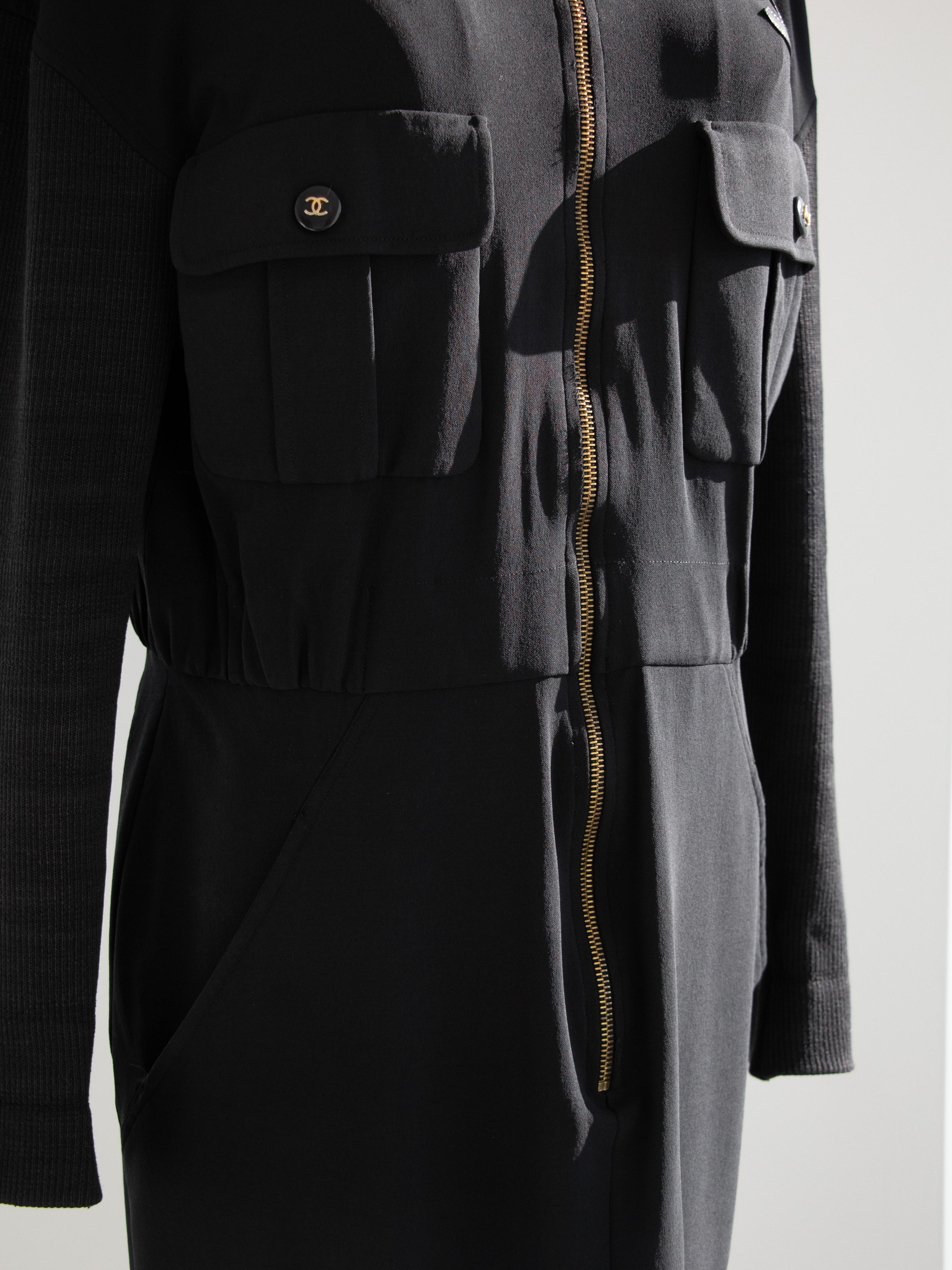 Iconic Chanel Vintage S/S 1992 Karl Black CC Knit Zip Mini 90s Dress 4