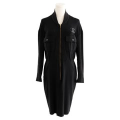 Iconic Chanel Vintage S/S 1992 Karl Black CC Knit Zip Mini 90s Dress